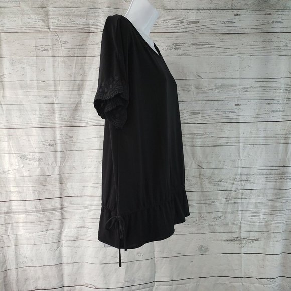 Banana Republic Womens Top Sz Small Black Scallop Short Sleeves Tie Waist - Picture 3 of 5